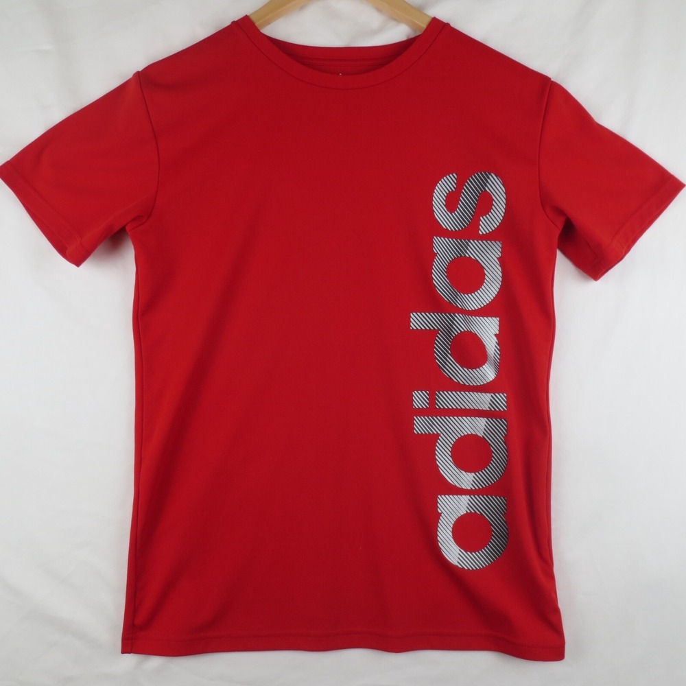 Adidas T Shirt Youth Large 14/16 Red Graphic Big Spell Out Logo Sport Unisex